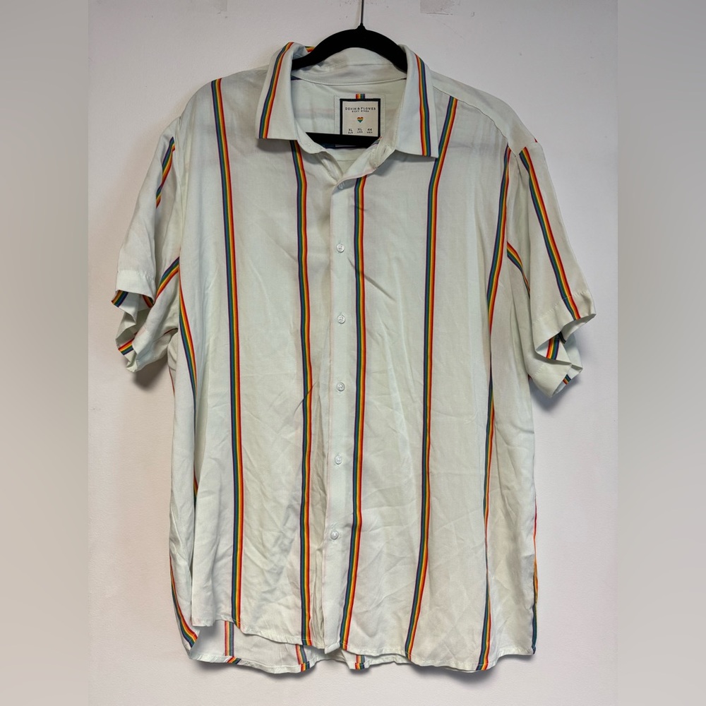 Mens Denim & Flower Ricky Singh Rainbow Stripe Shirt.  Size XL